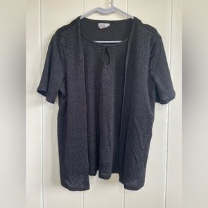 9- LAUREN LEE Black Knit 2-in-1 Built-In Tank Cardigan Top